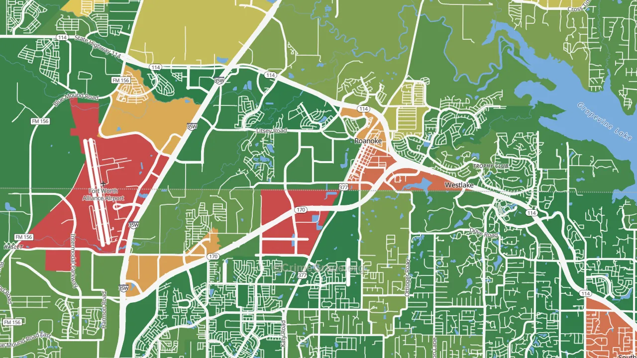 Roanoke, TX Map of Vandalism Rates