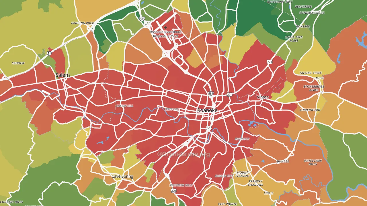 Roanoke, VA Map of Vandalism Rates