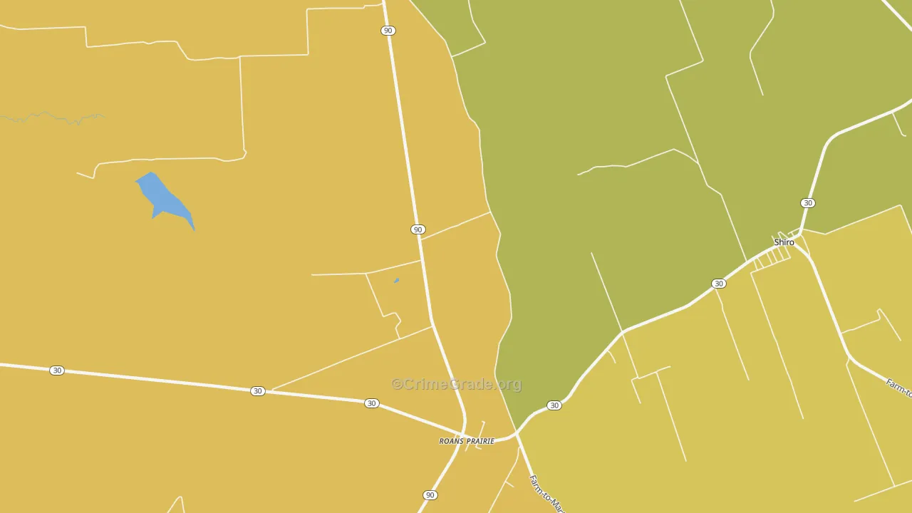 Roans Prairie, TX Map of Vandalism Rates