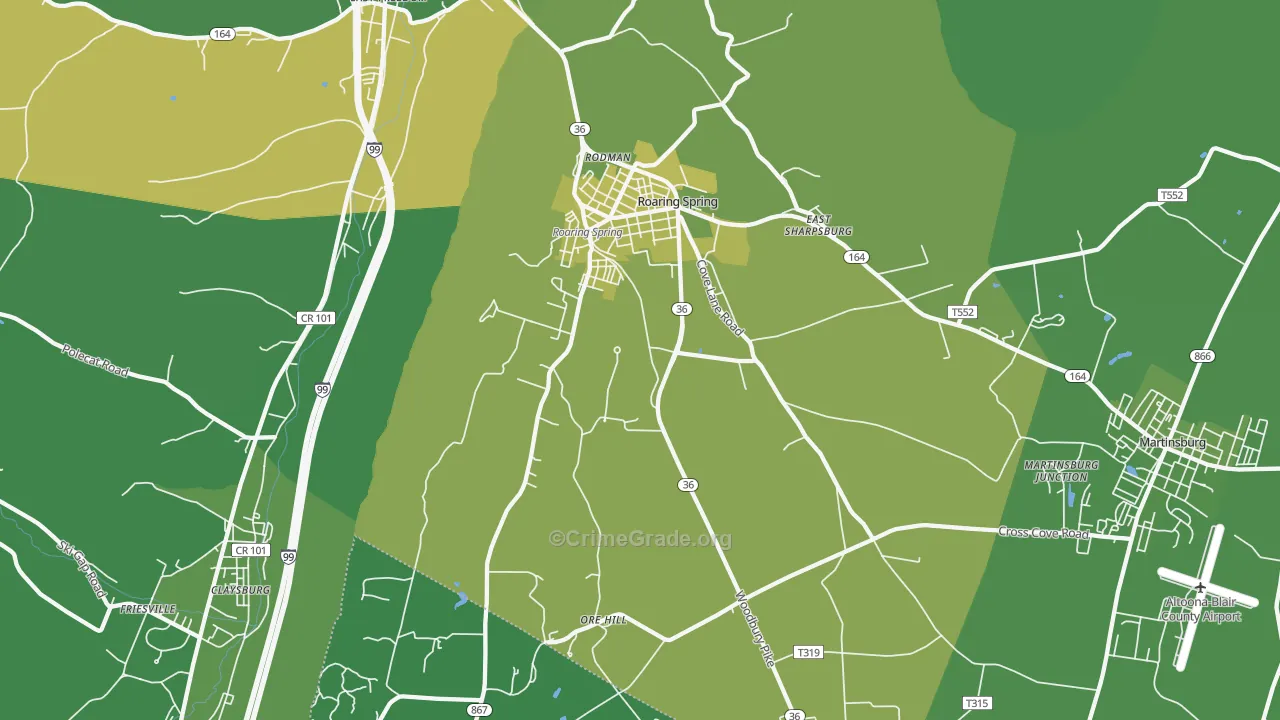 Roaring Spring, PA Map of Vandalism Rates