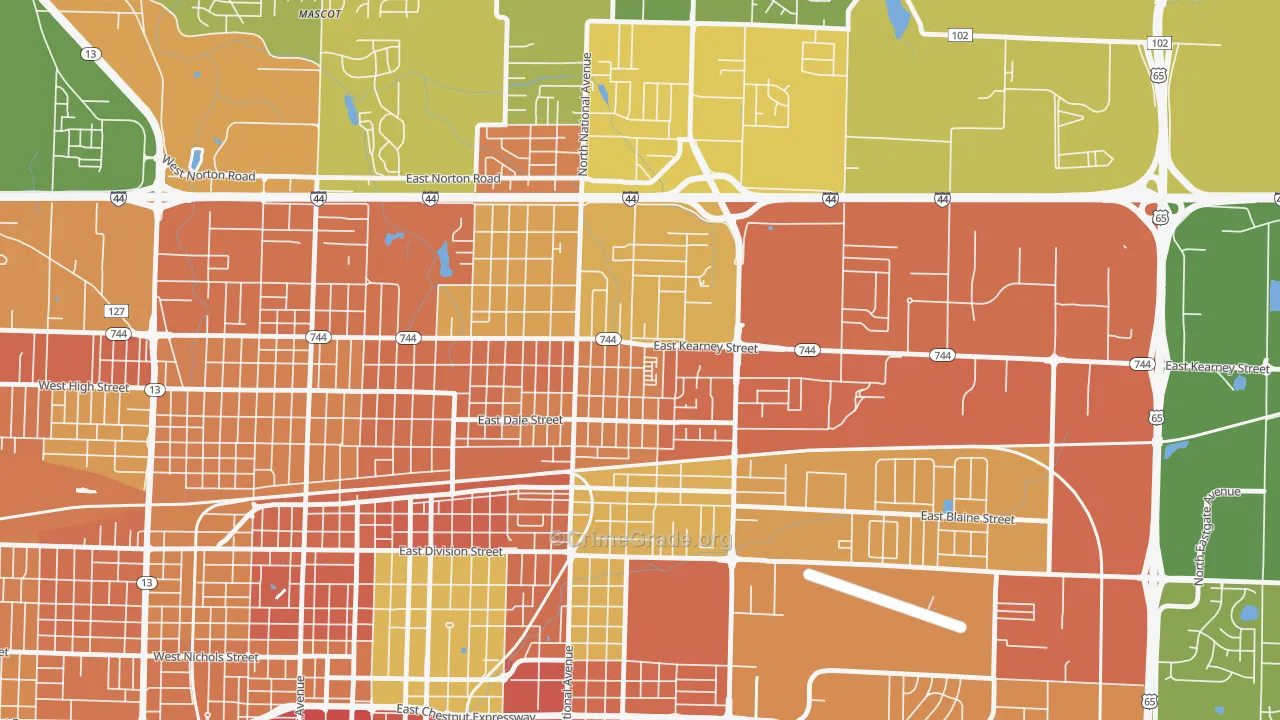 Robberson, Springfield, MO Map of Vandalism Rates