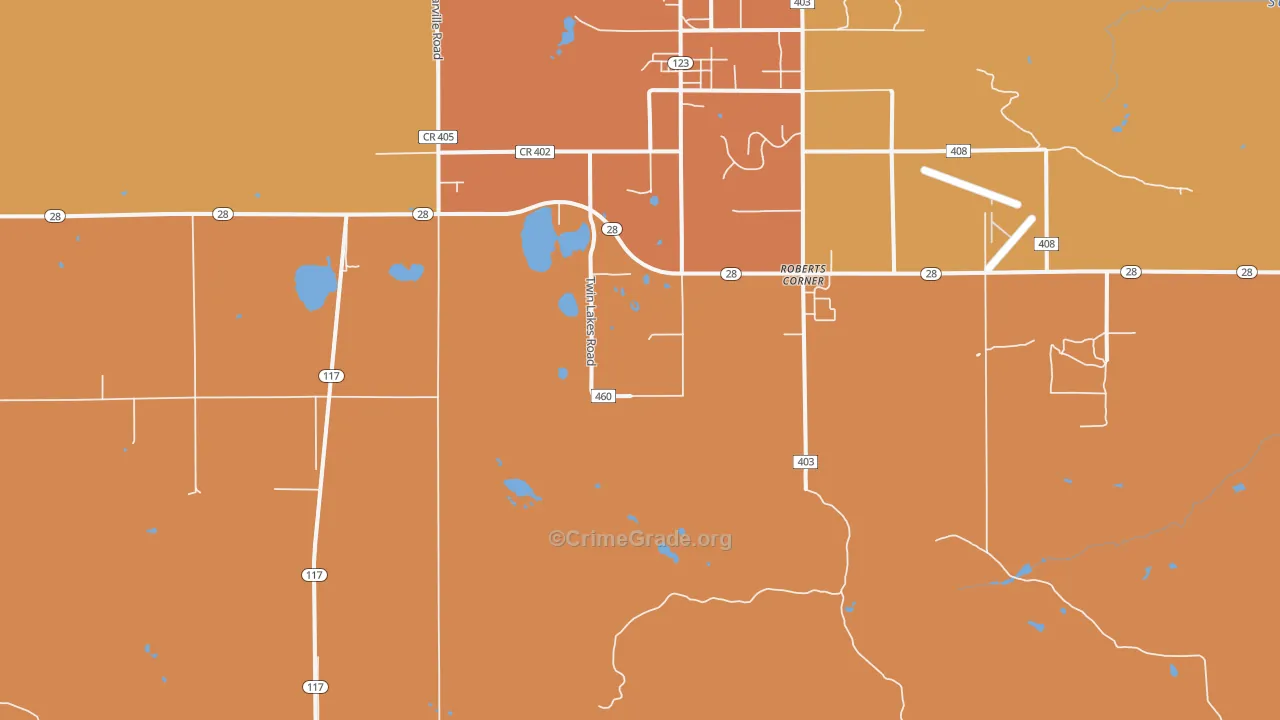 Roberts Corners, MI Map of Vandalism Rates