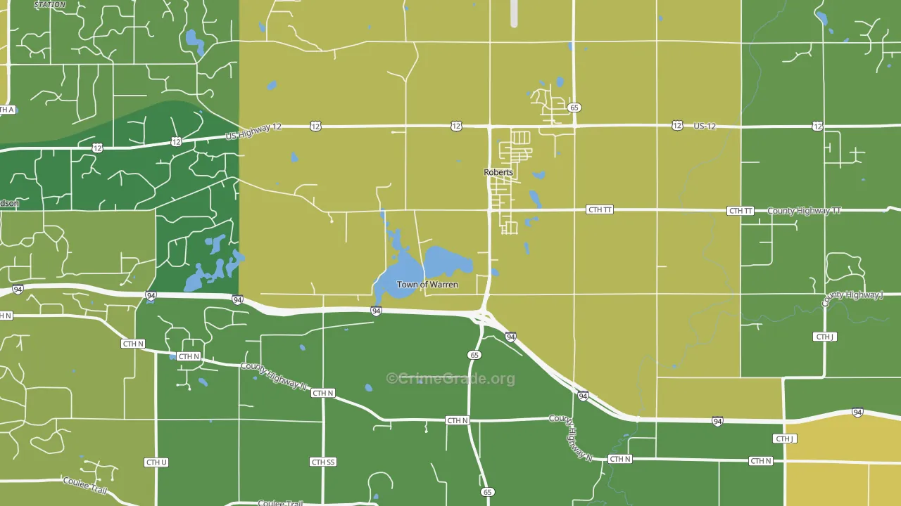 Roberts, WI Map of Vandalism Rates