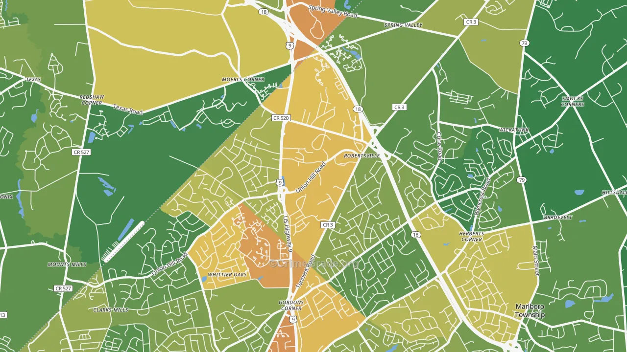 Robertsville, NJ Map of Vandalism Rates