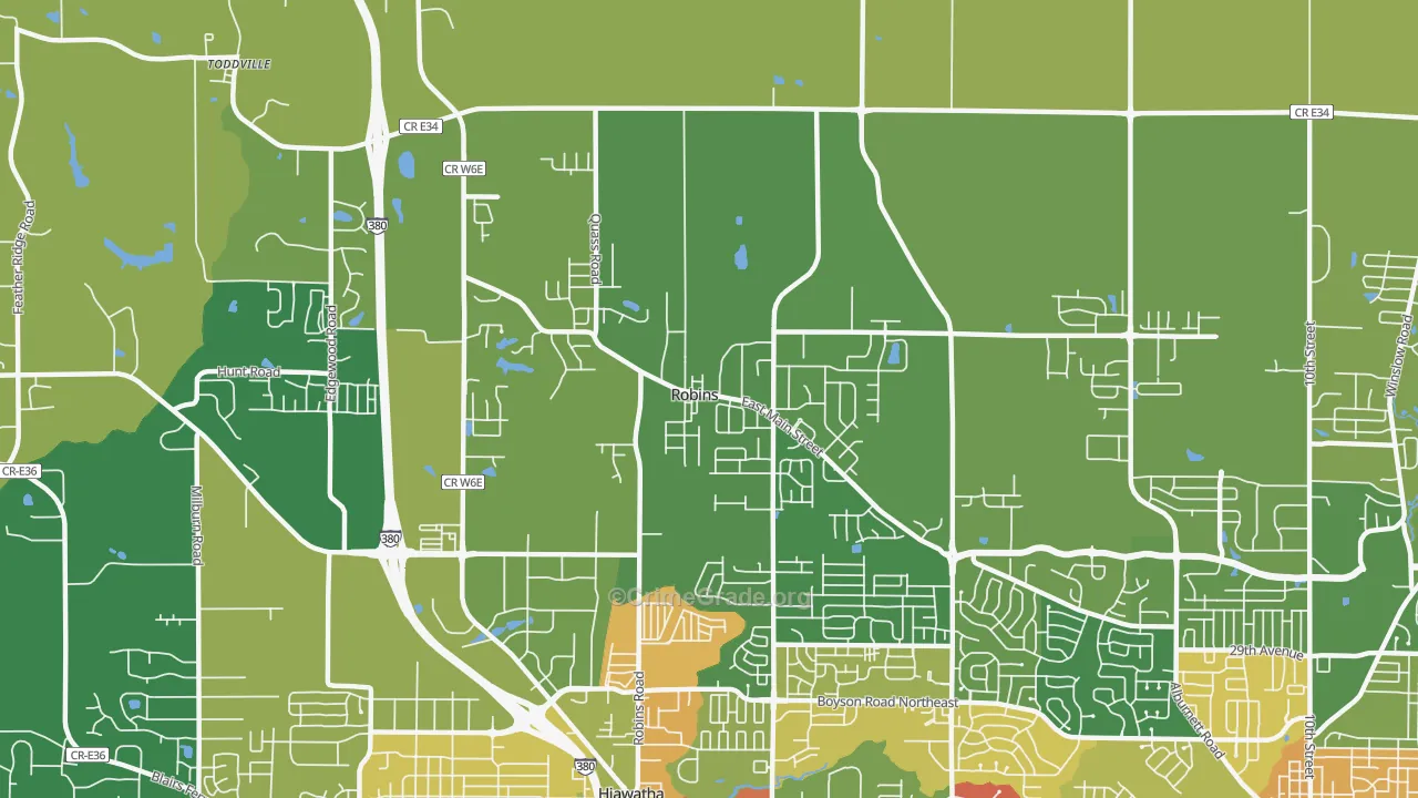 Robins, IA Map of Vandalism Rates