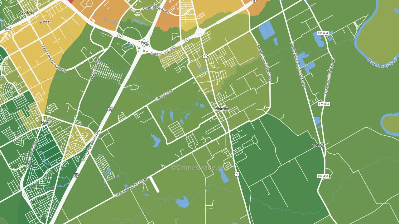Robinson, TX Map of Vandalism Rates