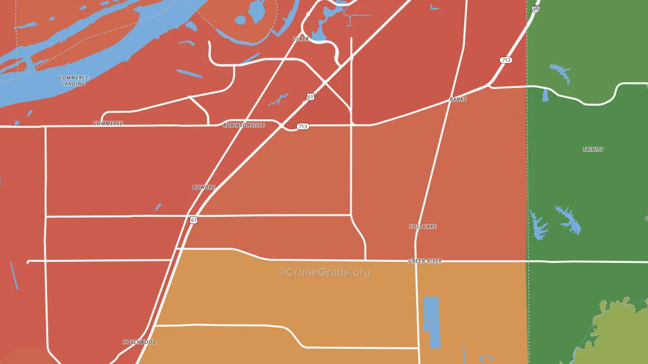 Robinsonville, MS Map of Vandalism Rates