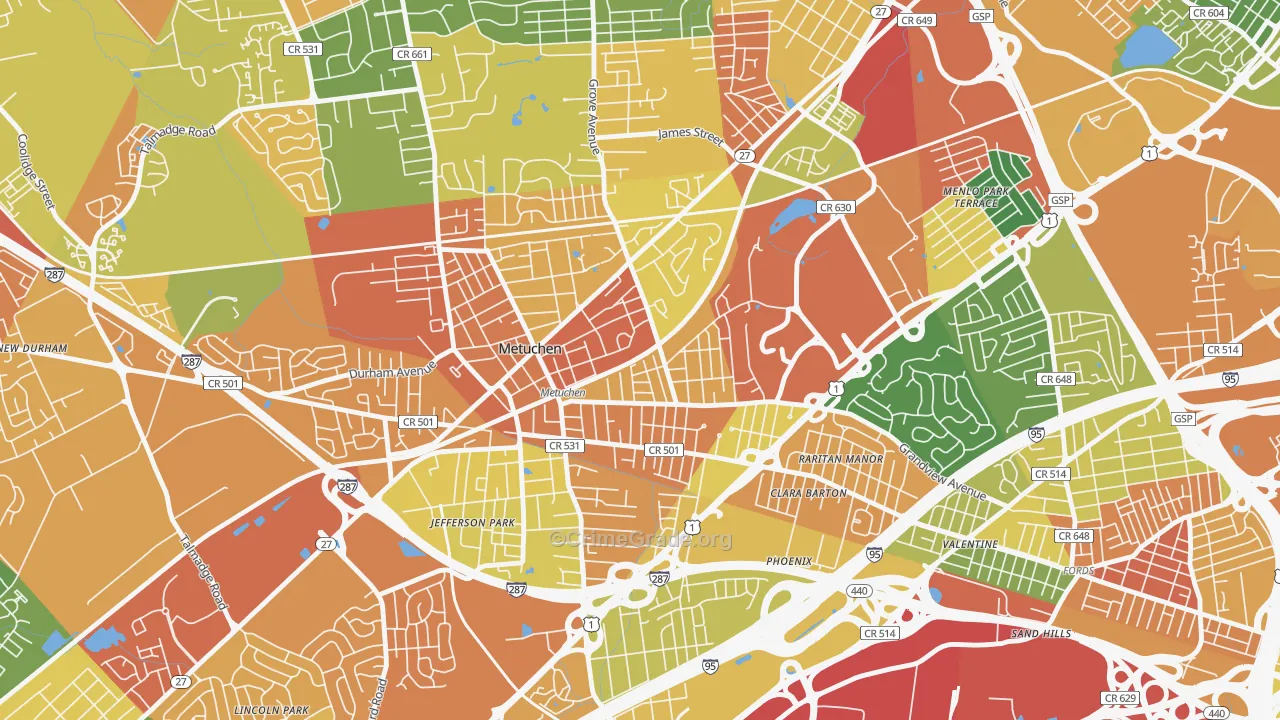 Robinvale, Metuchen, NJ Map of Vandalism Rates
