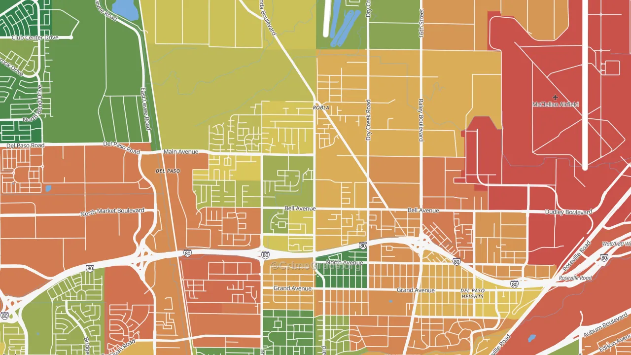 Robla, Sacramento, CA Map of Vandalism Rates
