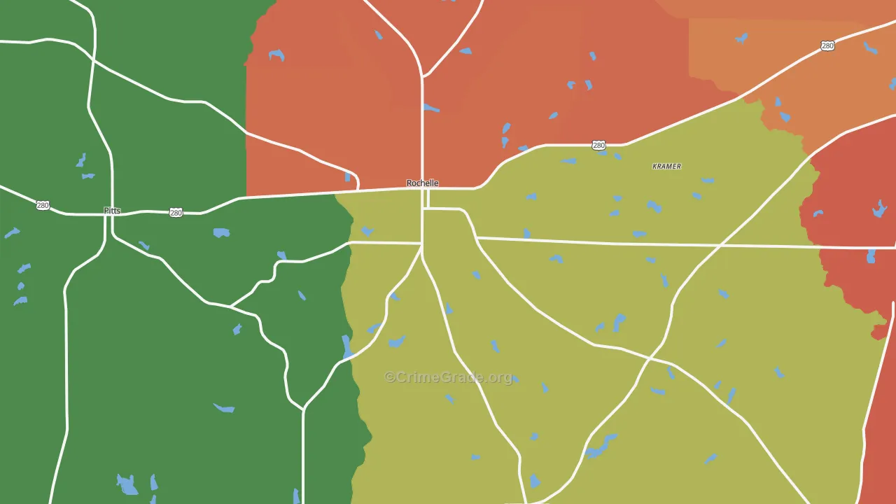 Rochelle, GA Map of Vandalism Rates