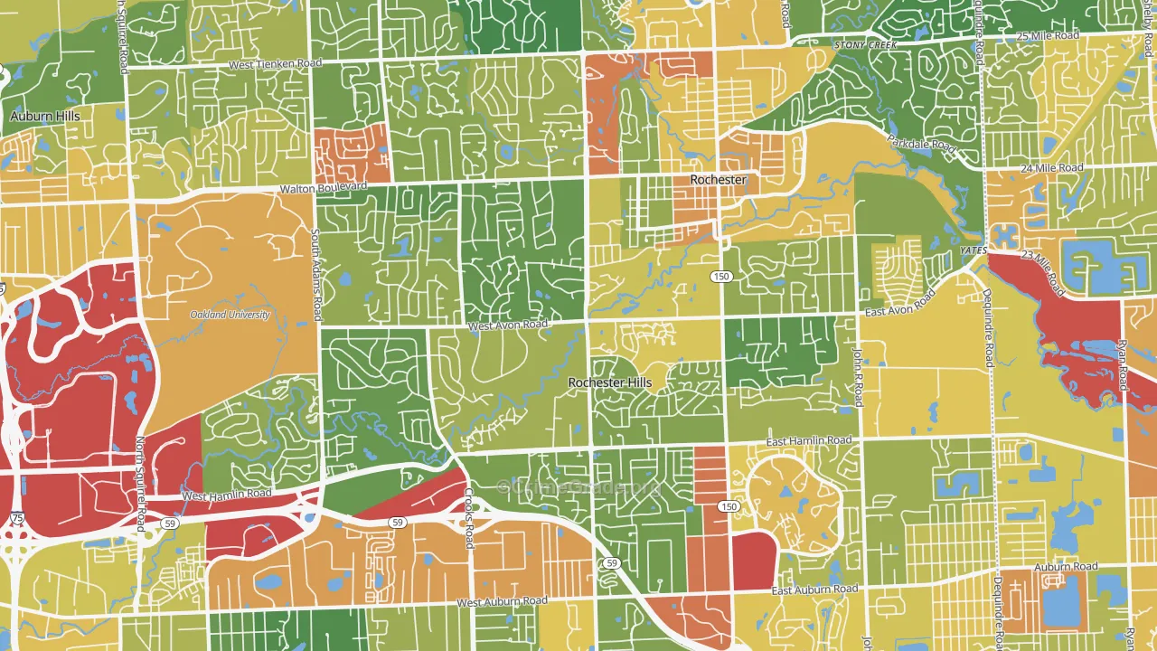 Rochester Hills, MI Map of Vandalism Rates