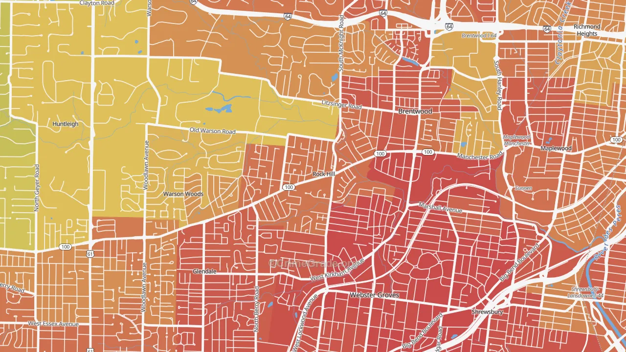 Rock Hill, MO Map of Vandalism Rates