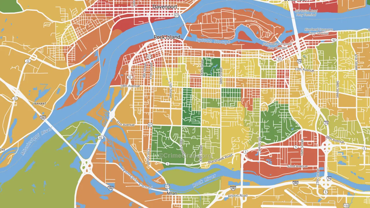 Rock Island, IL Map of Vandalism Rates