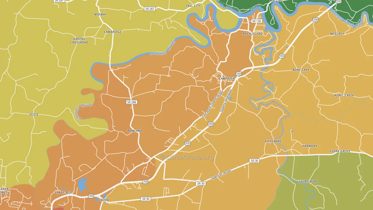 Rock Island, TN Map of Vandalism Rates