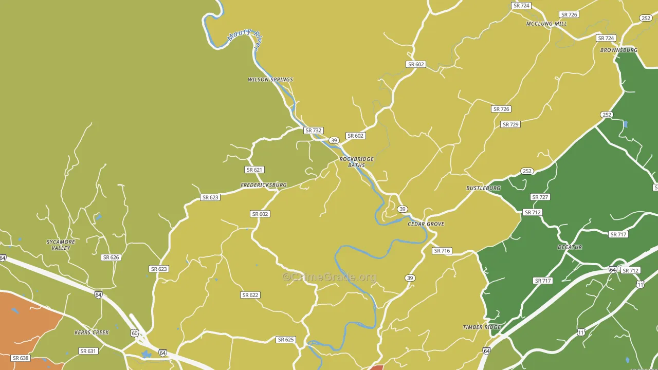 Rockbridge Baths, VA Map of Vandalism Rates