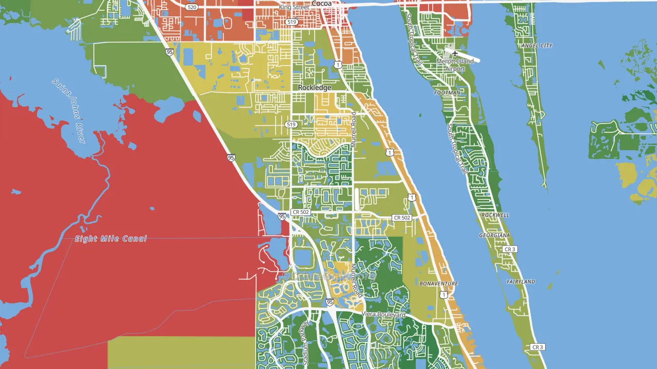 Rockledge, FL Map of Vandalism Rates