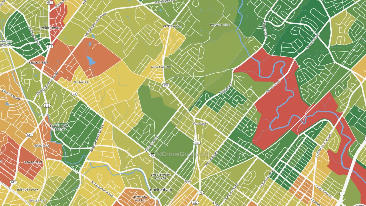 Rockledge, PA Map of Vandalism Rates