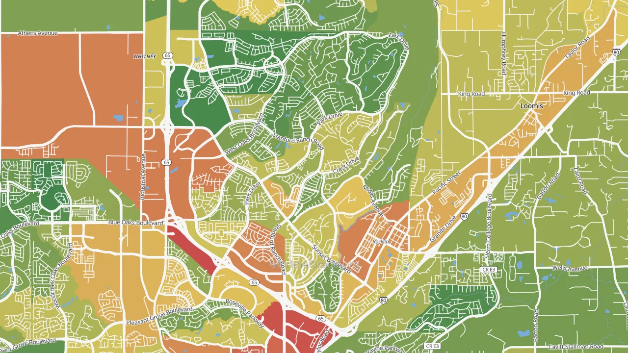 Rocklin, CA Map of Vandalism Rates