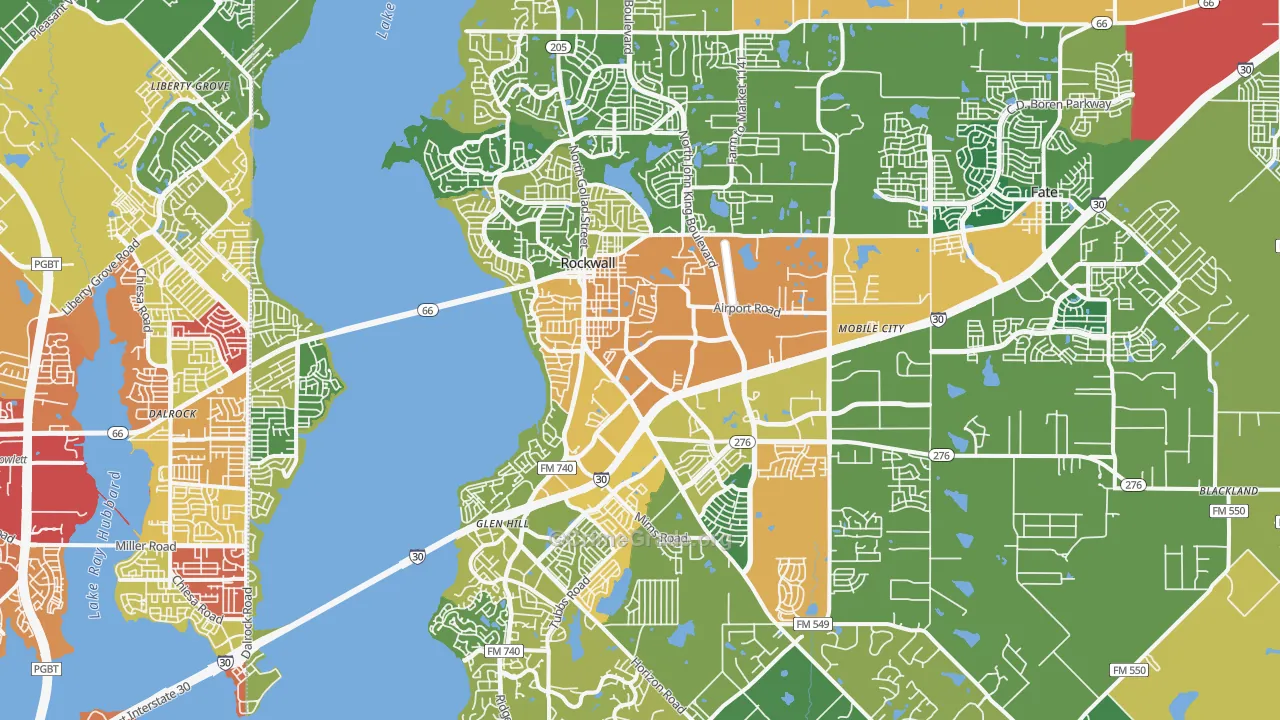 Rockwall, TX Map of Vandalism Rates