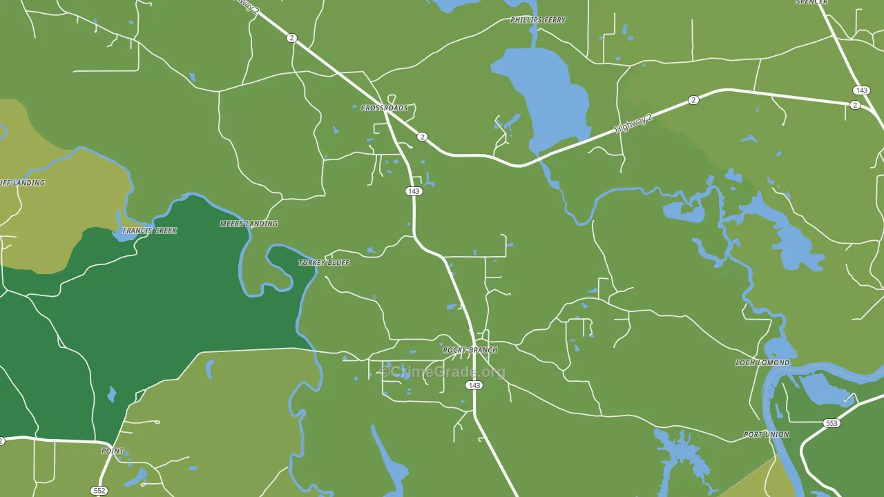 Rocky Branch, LA Map of Vandalism Rates