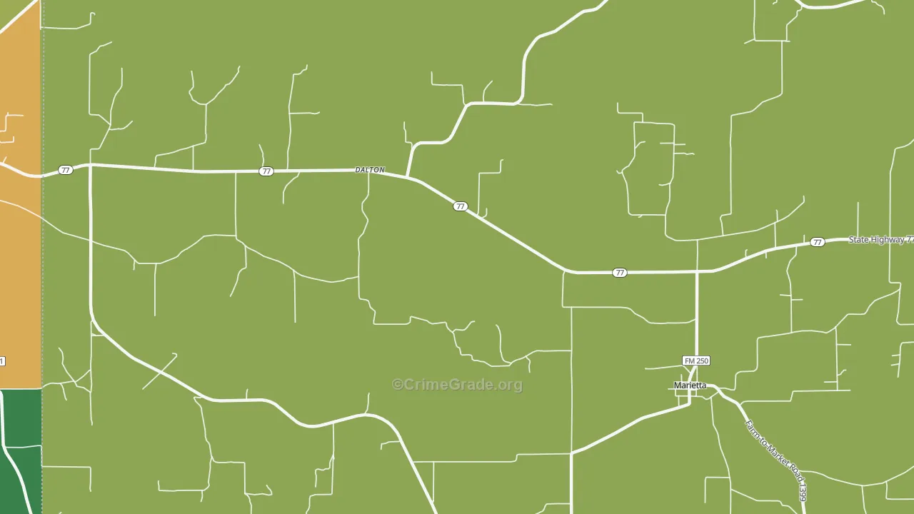 Rocky Branch, TX Map of Vandalism Rates