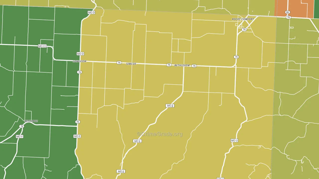 Rocky Comfort, MO Map of Vandalism Rates