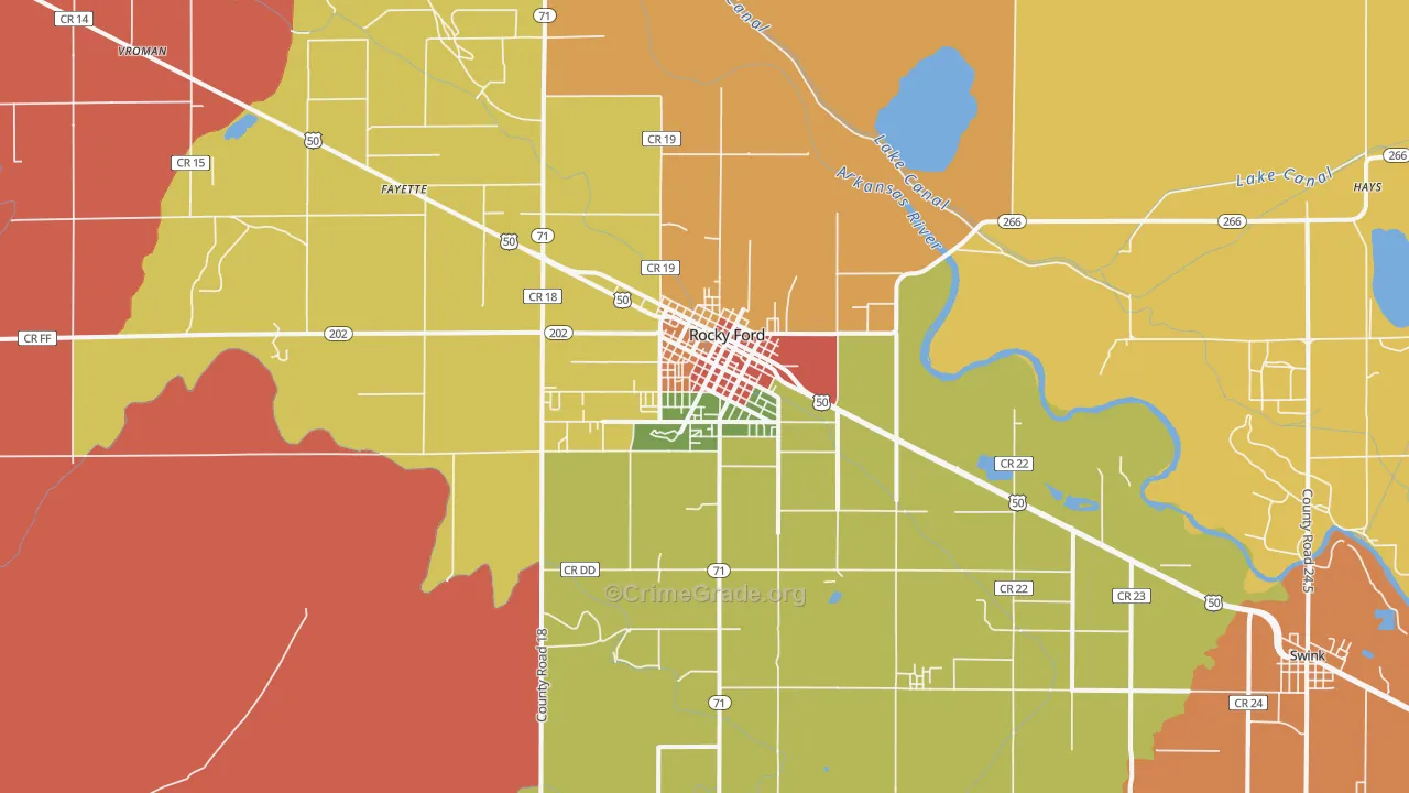 Rocky Ford, CO Map of Vandalism Rates