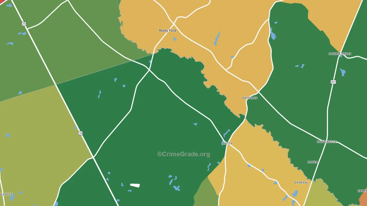 Rocky Ford, GA Map of Vandalism Rates