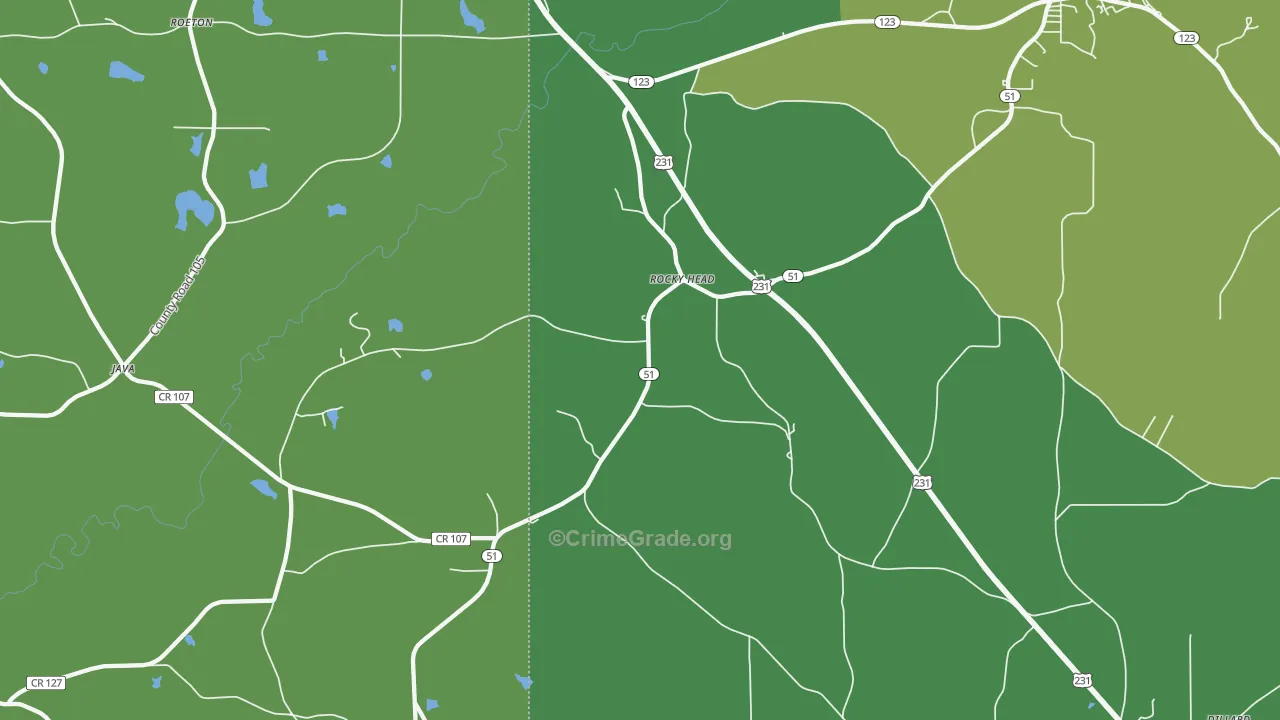 Rocky Head, AL Map of Vandalism Rates
