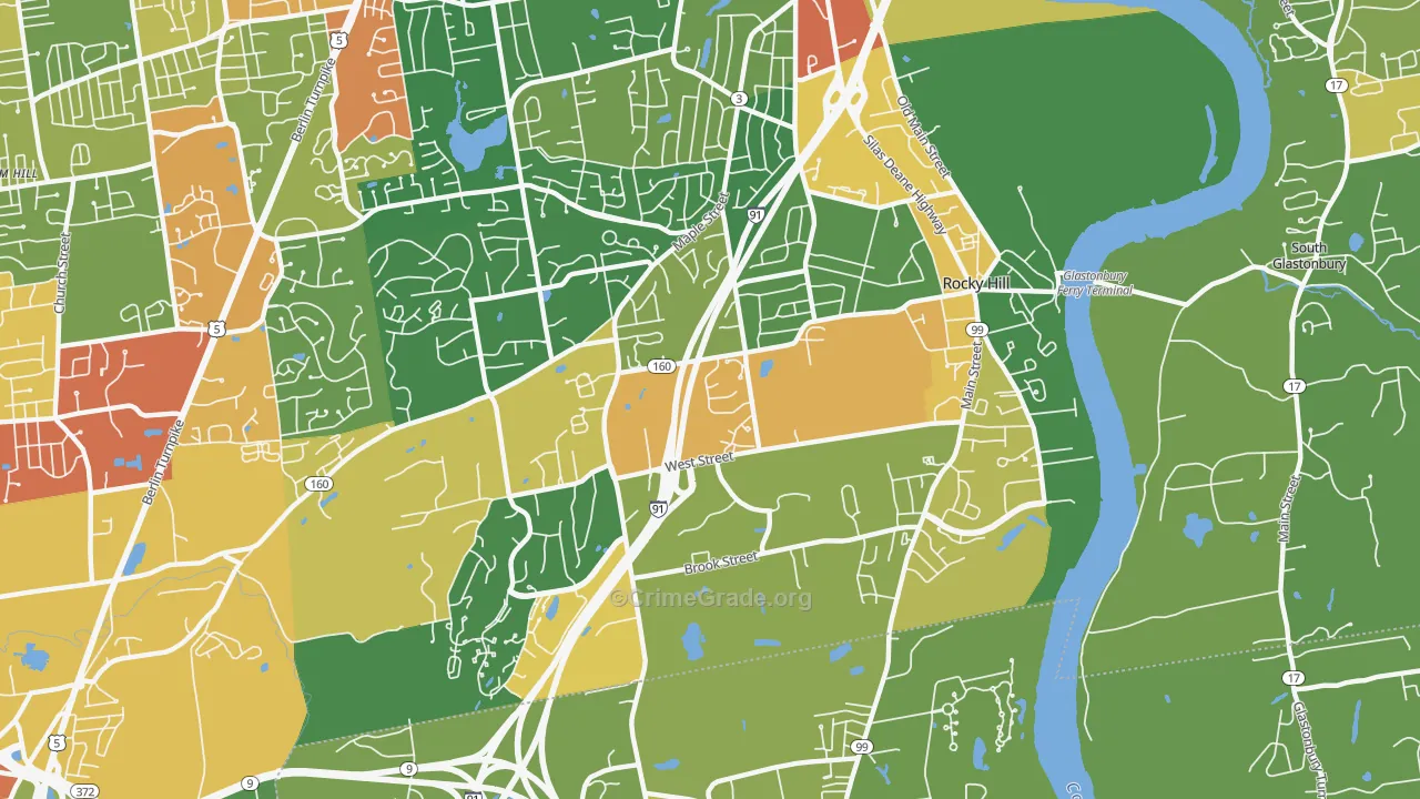 Rocky Hill, CT Map of Vandalism Rates