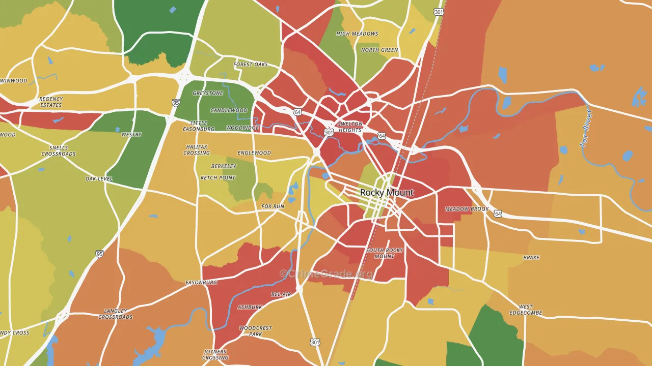 Rocky Mount, NC Map of Vandalism Rates