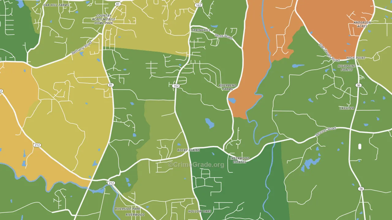 Rocky Plains, GA Map of Vandalism Rates