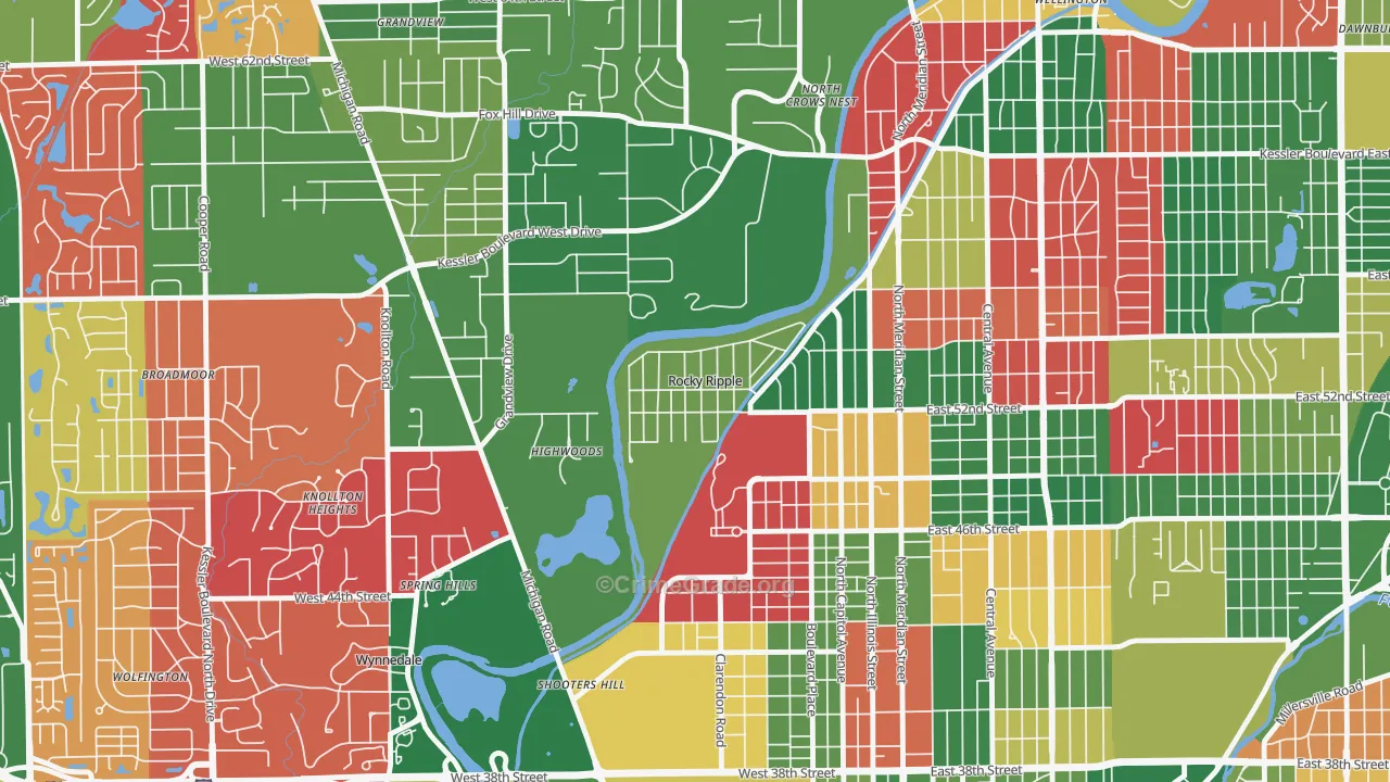 Rocky Ripple, IN Map of Vandalism Rates