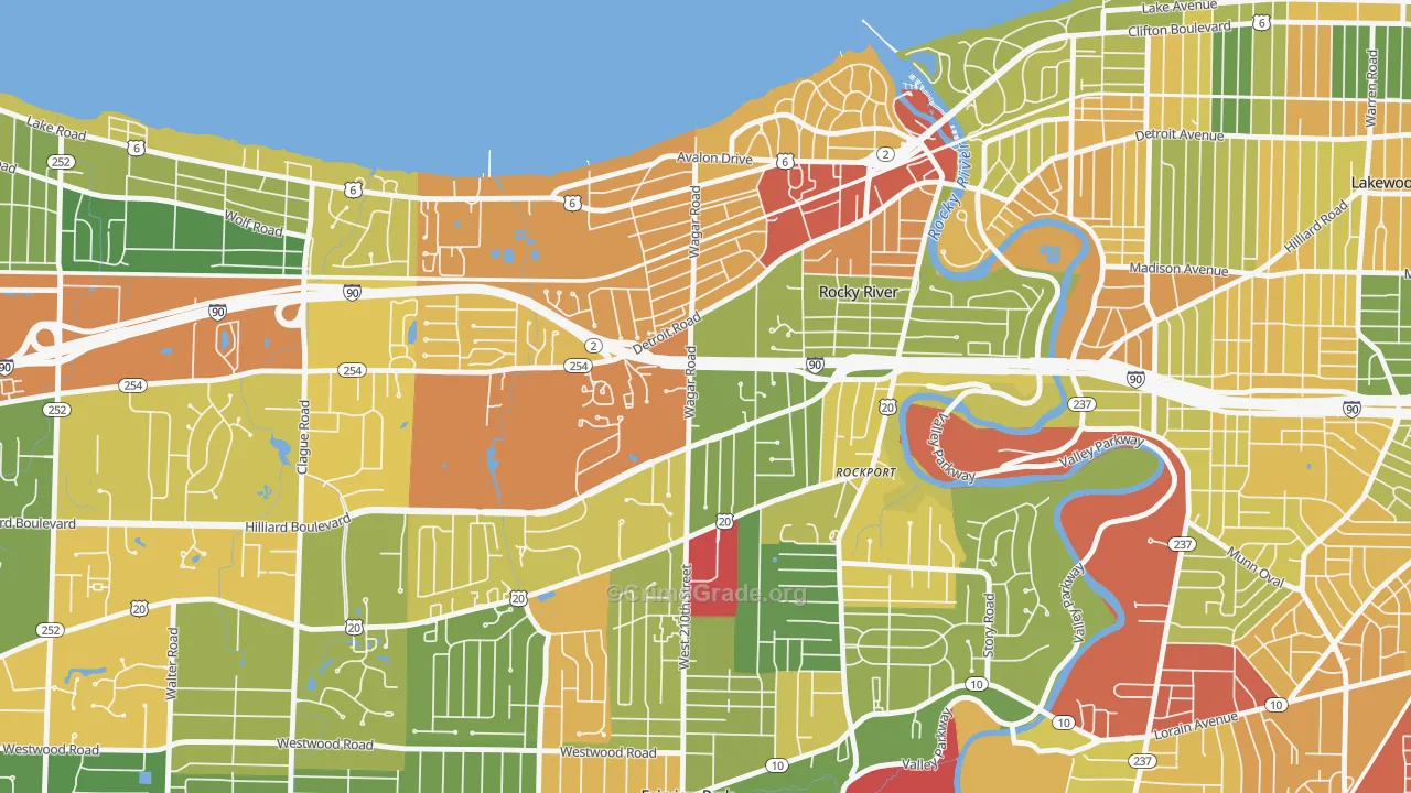 Rocky River, OH Map of Vandalism Rates