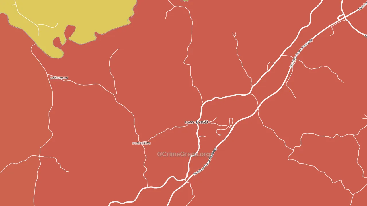 Rocky Springs, MS Map of Vandalism Rates
