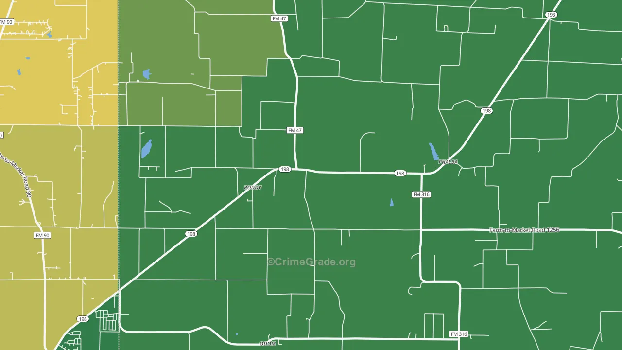 Roddy, TX Map of Vandalism Rates