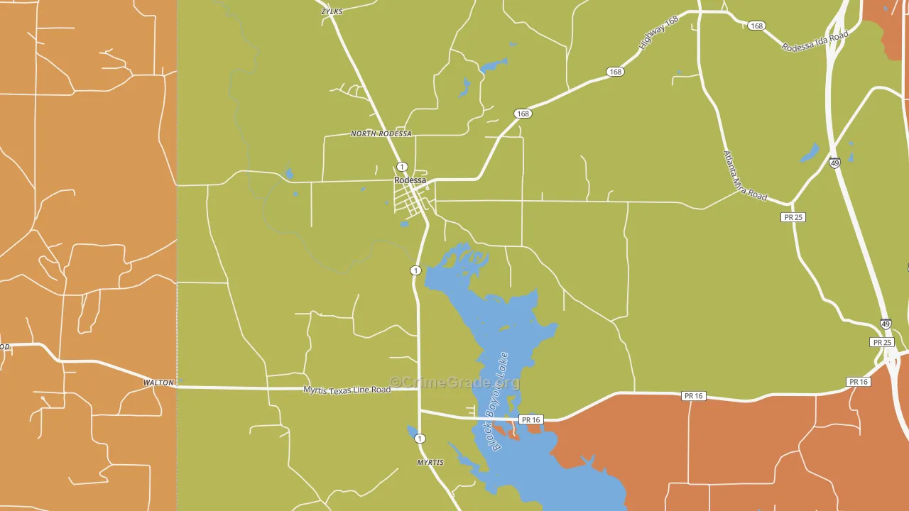 Rodessa, LA Map of Vandalism Rates