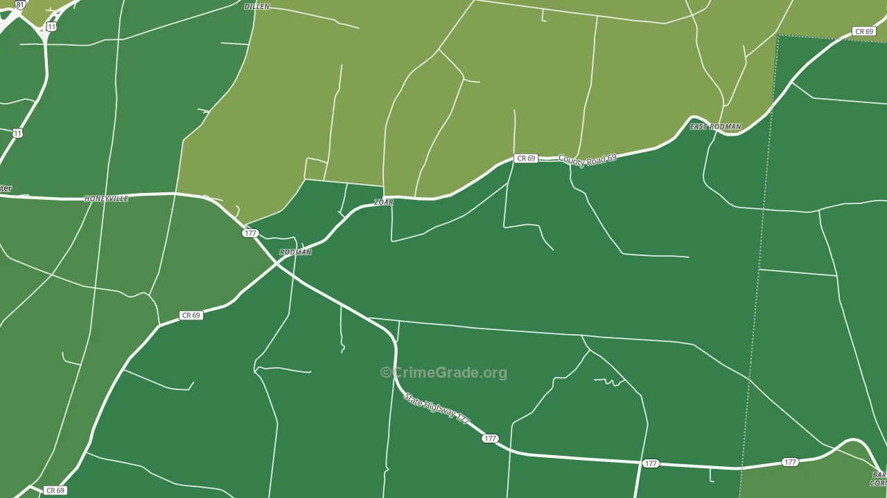 Rodman, NY Map of Vandalism Rates