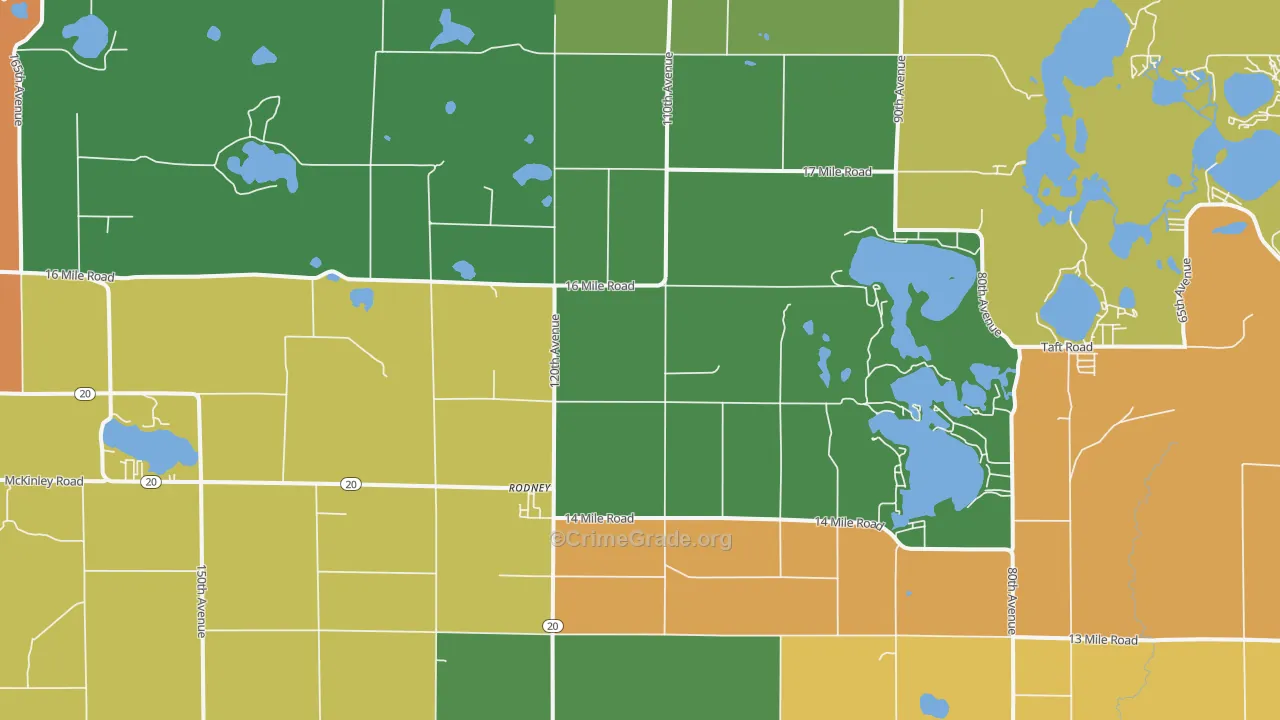 Rodney, MI Map of Vandalism Rates