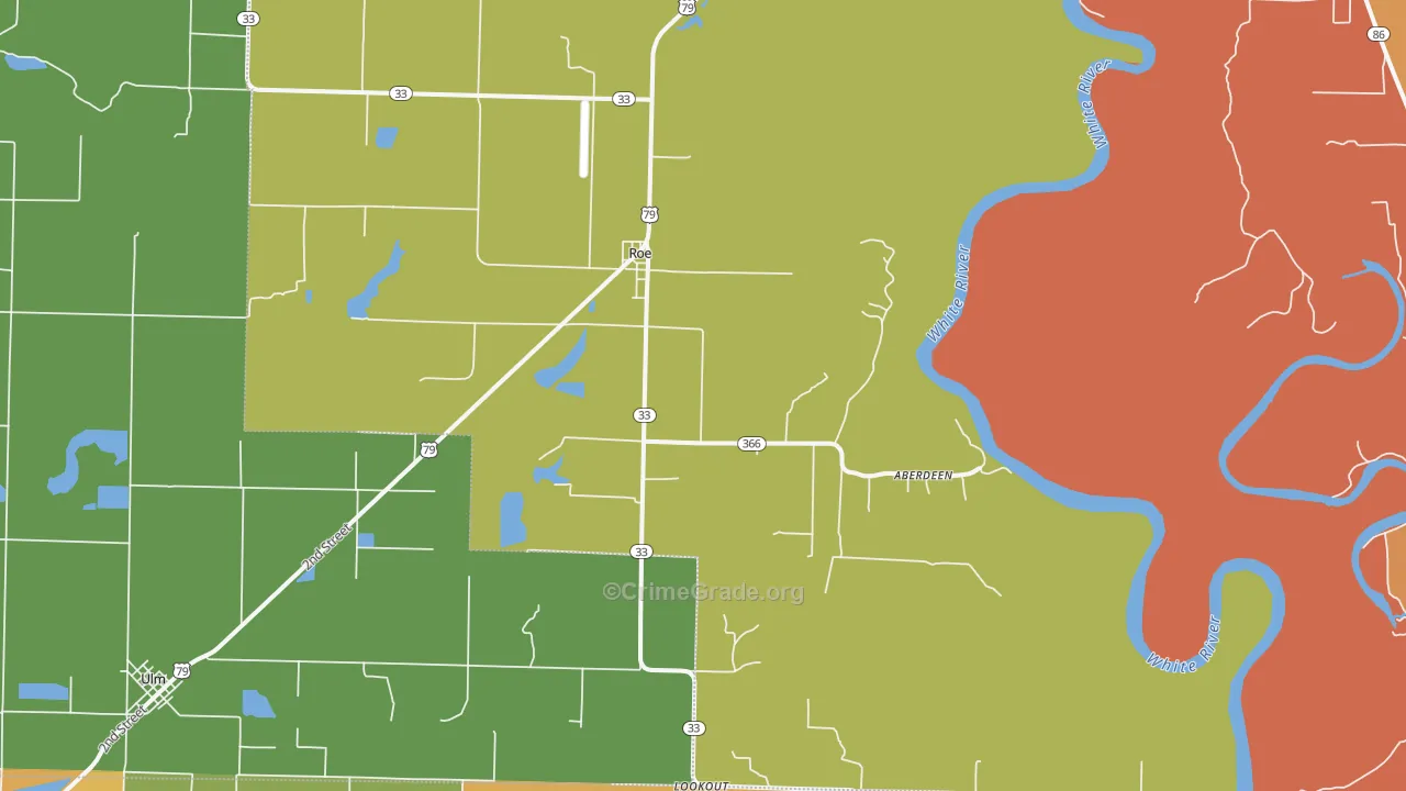 Roe, AR Map of Vandalism Rates