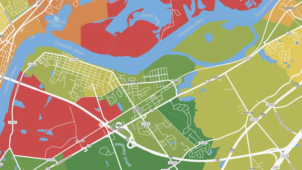 Roebling, NJ Map of Vandalism Rates