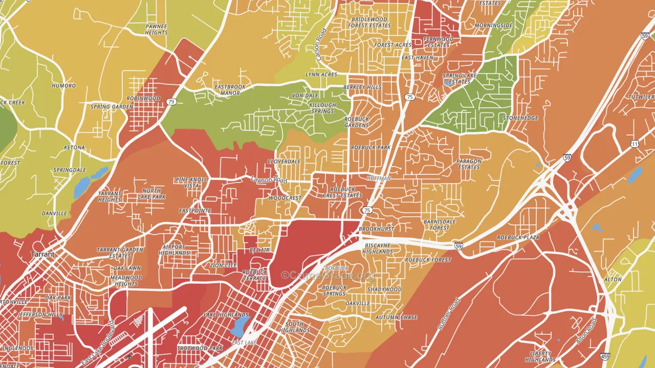 Roebuck, Birmingham, AL Map of Vandalism Rates