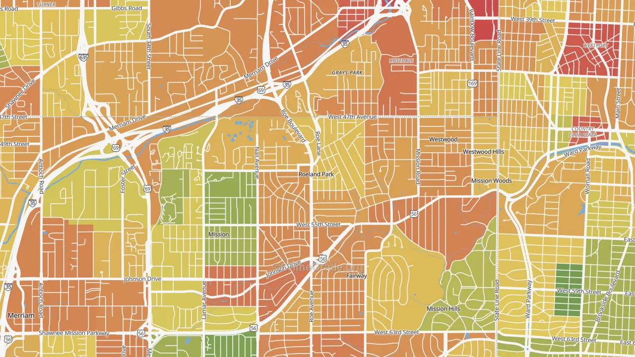 Roeland Park, KS Map of Vandalism Rates