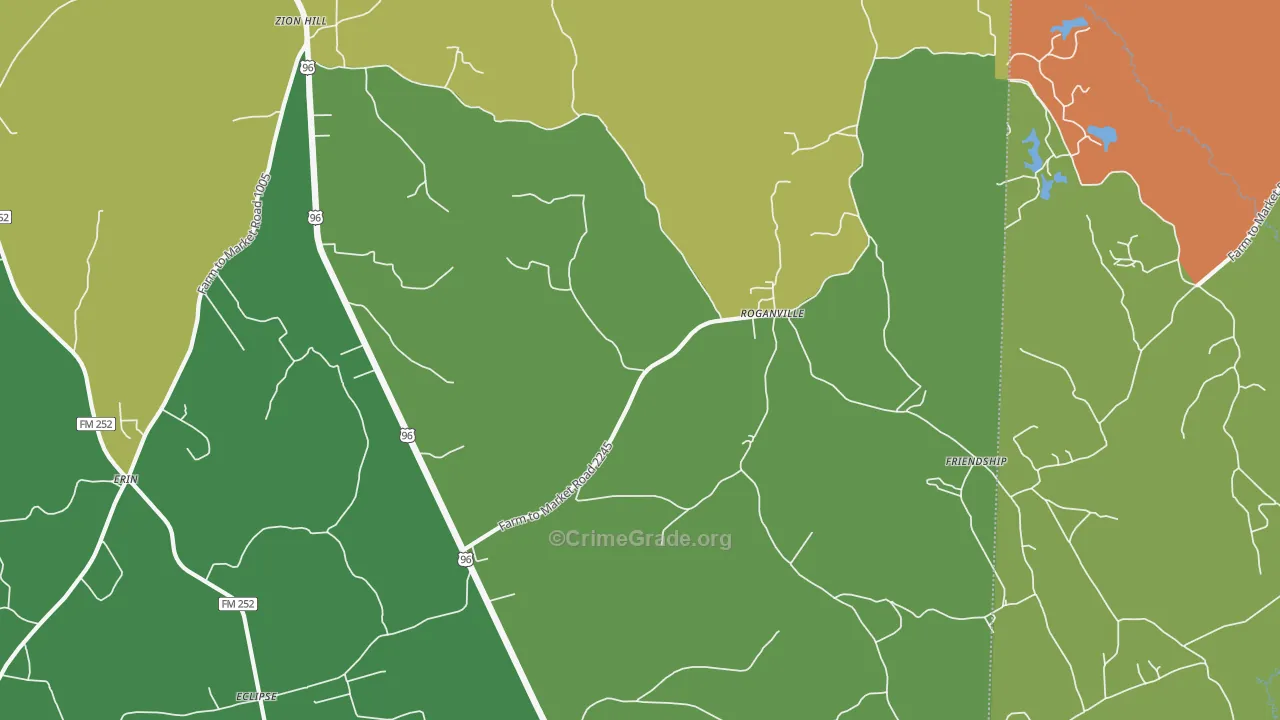 Roganville, TX Map of Vandalism Rates