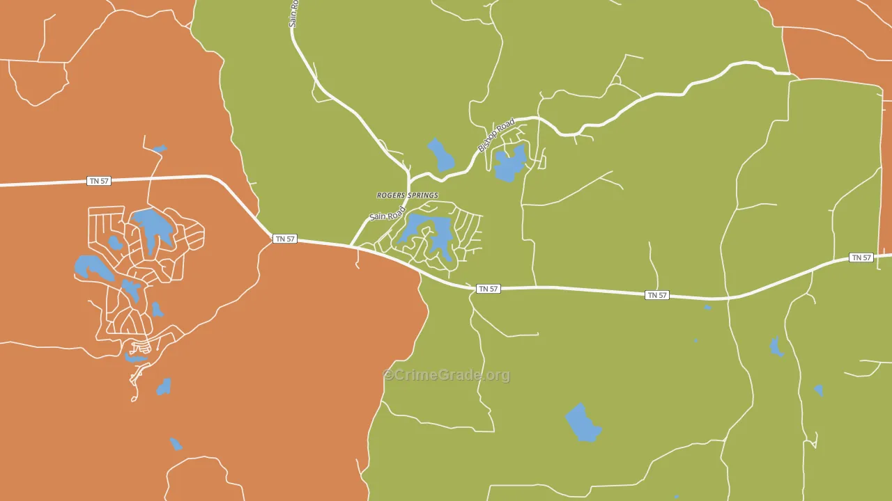 Rogers Spring, TN Map of Vandalism Rates