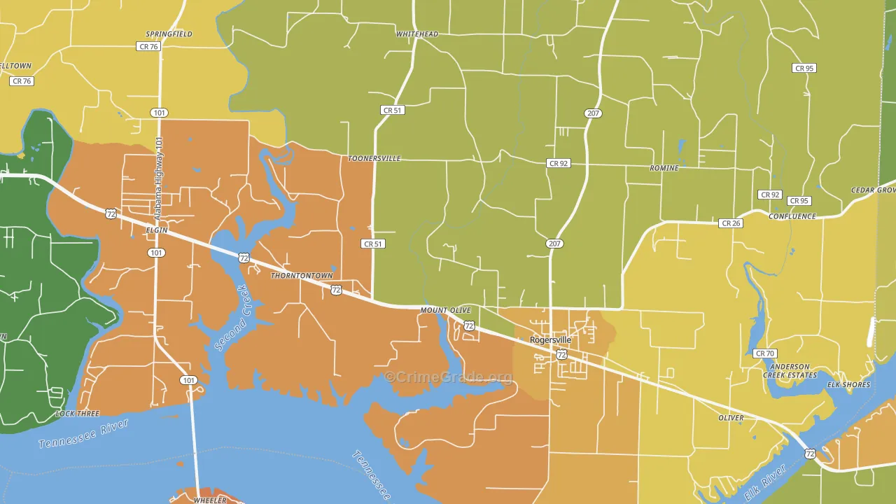 Rogersville, AL Map of Vandalism Rates