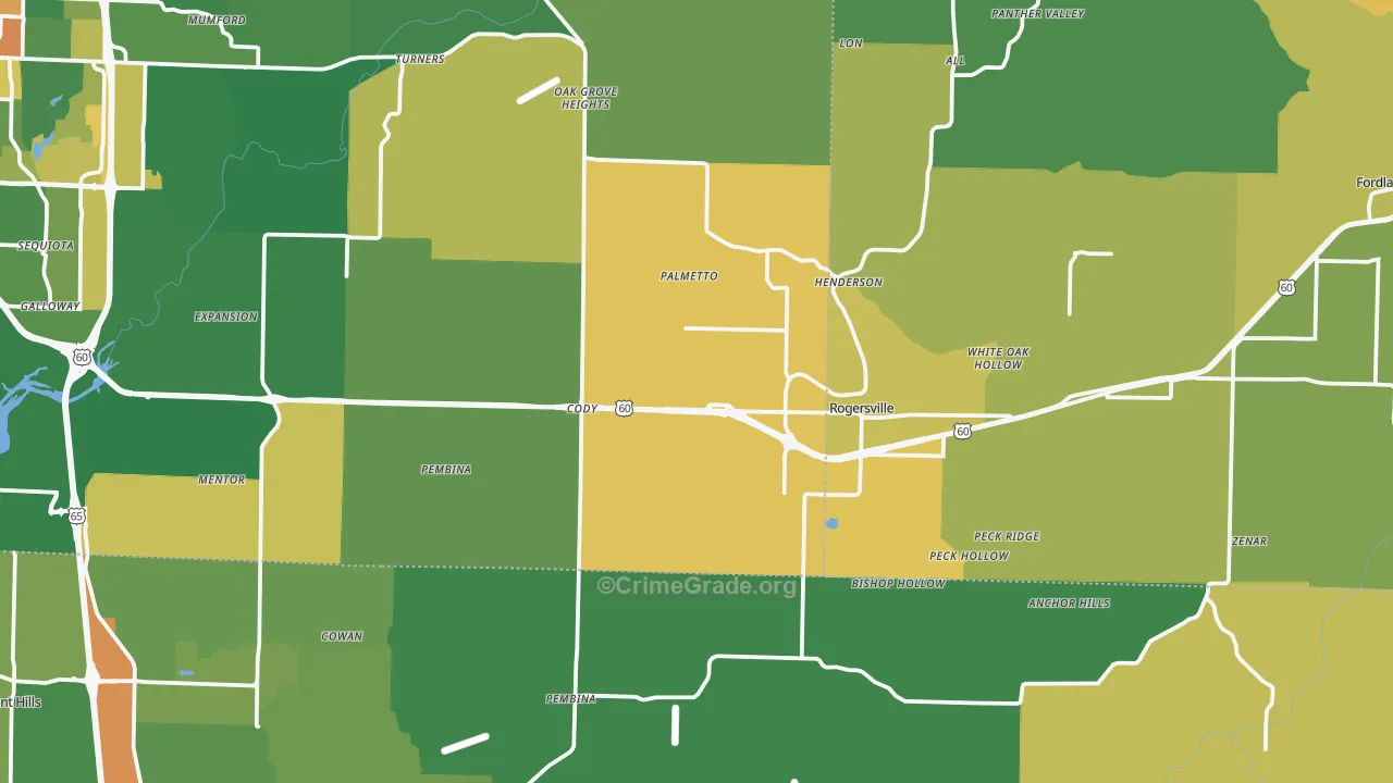 Rogersville, MO Map of Vandalism Rates