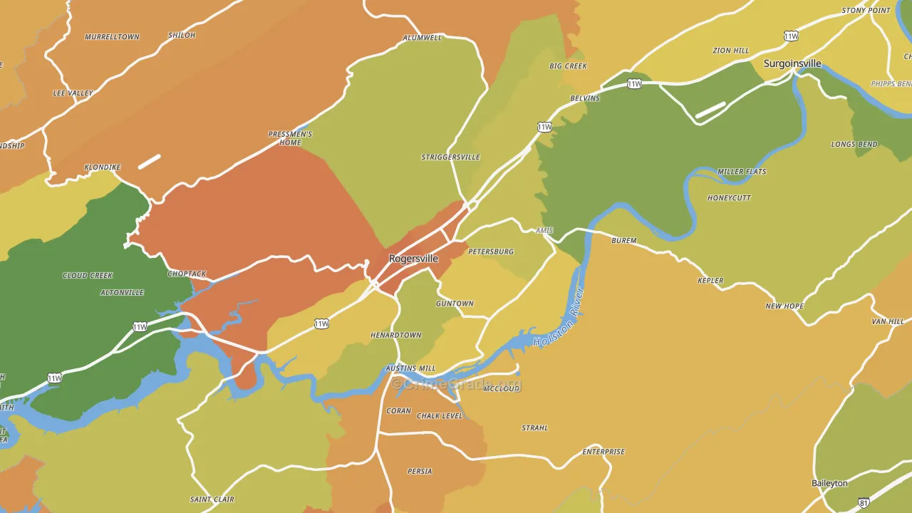 Rogersville, TN Map of Vandalism Rates