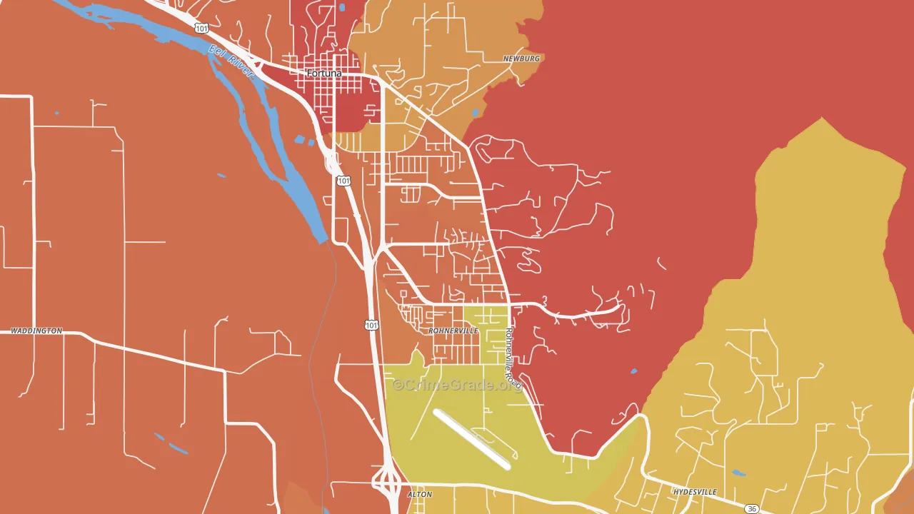 Rohnerville, Fortuna, CA Map of Vandalism Rates