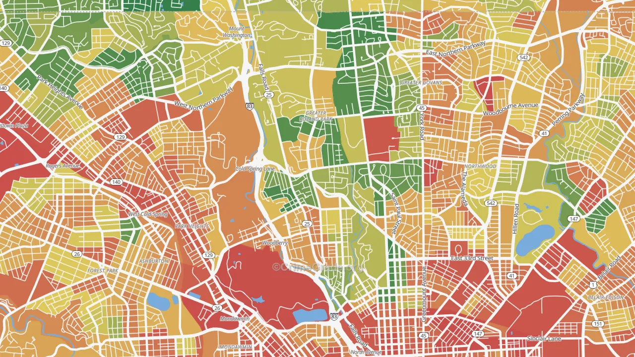 Roland Park-Homewood-Guilford, Baltimore, MD Map of Vandalism Rates